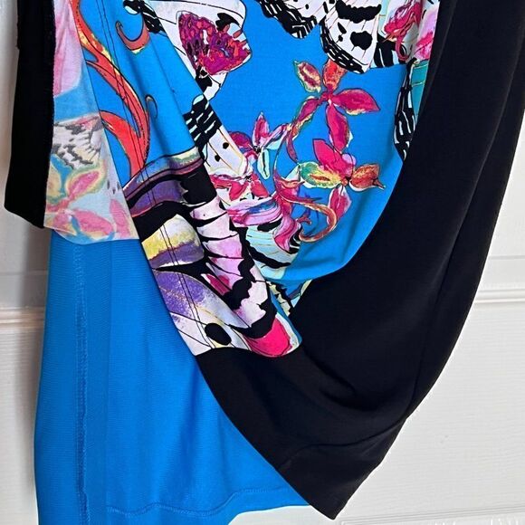 Nicole Miller Turquoise/Black/Multicolor Butterfly Dress Size M - Picture 5 of 7